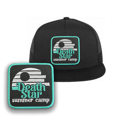 Death Star Trucker Hat Embroidered Velcro Snapback Trucker Cap Black, White, Grey