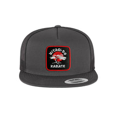 Miyagi Do Trucker Hat Embroidered Velcro Patch Barking Dog Snapback Trucker Cap Black, White, Grey