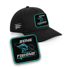 Fishing Cap - Embroidered Fish Patch Hat, Black/White/Grey by Forge Bros