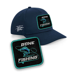 Fishing Cap - Embroidered Fish Patch Hat, Black/White/Grey by Forge Bros