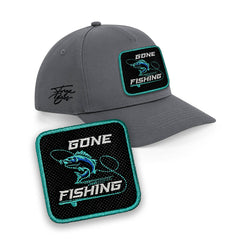 Fishing Cap - Embroidered Fish Patch Hat, Black/White/Grey by Forge Bros