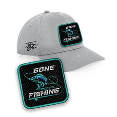 Fishing Cap - Embroidered Fish Patch Hat, Black/White/Grey by Forge Bros