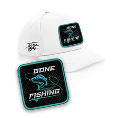 Fishing Cap - Embroidered Fish Patch Hat, Black/White/Grey by Forge Bros