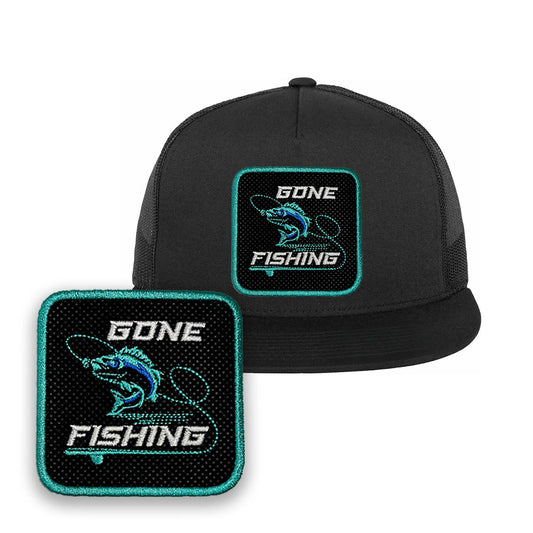 Fishing Trucker Hat Embroidered Snapback Trucker Mesh Fisherman Cap Black, White, Grey