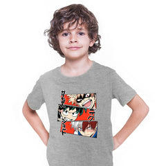 Anime My Hero Academia Katsuki Bakugo Midoriya Izuku And Shoto Todoroki T-shirt Anime Manga Kids T-shirt Grey