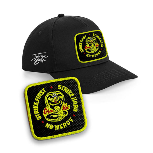 Cobra Kai Cap Strike Hard Cap Embroidered Patch Hat Black, White, Grey