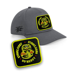 Cobra Kai Cap Strike Hard Cap Embroidered Patch Hat Black, White, Grey