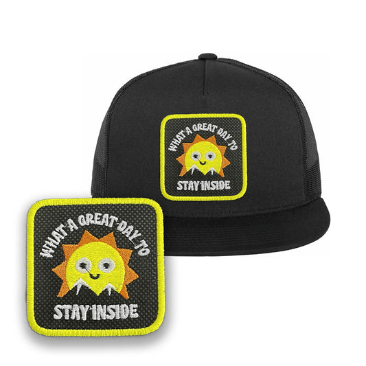 Great Day Trucker Hat Embroidered Patch Positive Snapback Trucker Cap Black, White, Grey