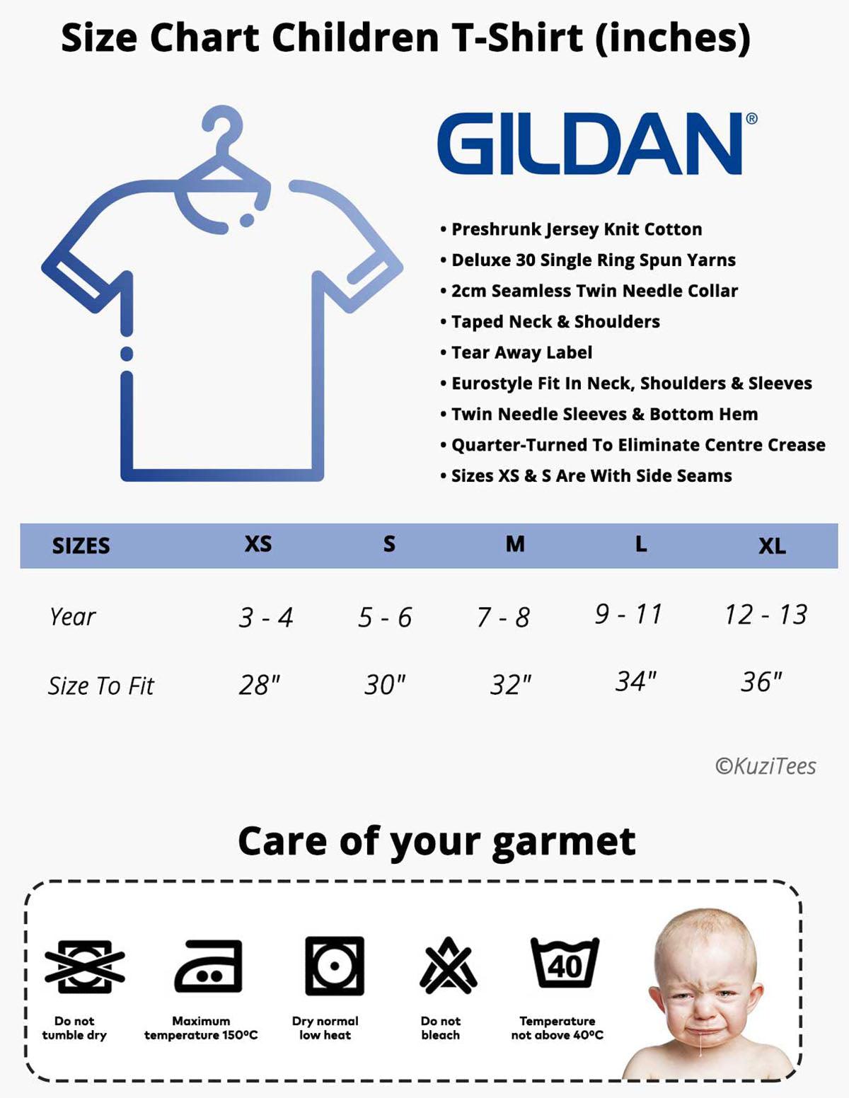 Size Chart Children T-Shirt - Kuzi Tees
