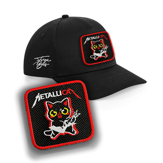 Metal Cat Cap Embroidered Patch Heavy Metal Rock Hat Black, White, Grey