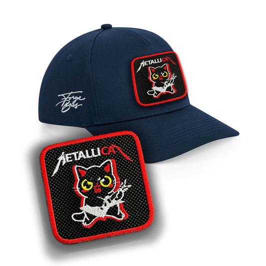 Metal Cat Cap Embroidered Patch Heavy Metal Rock Hat Black, White, Grey