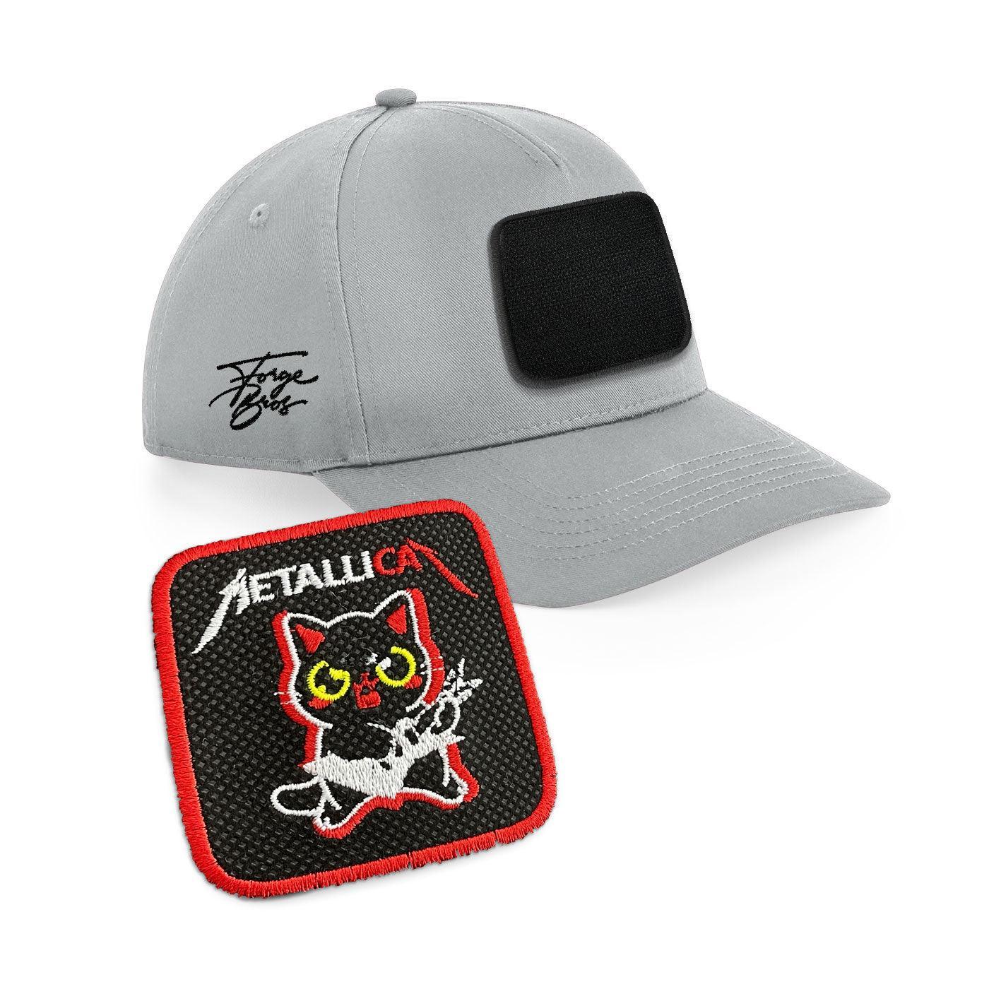 Metal Cat Cap Embroidered Velcro Patch Heavy Metal Rock Hat Black, White, Grey - Forge Bros