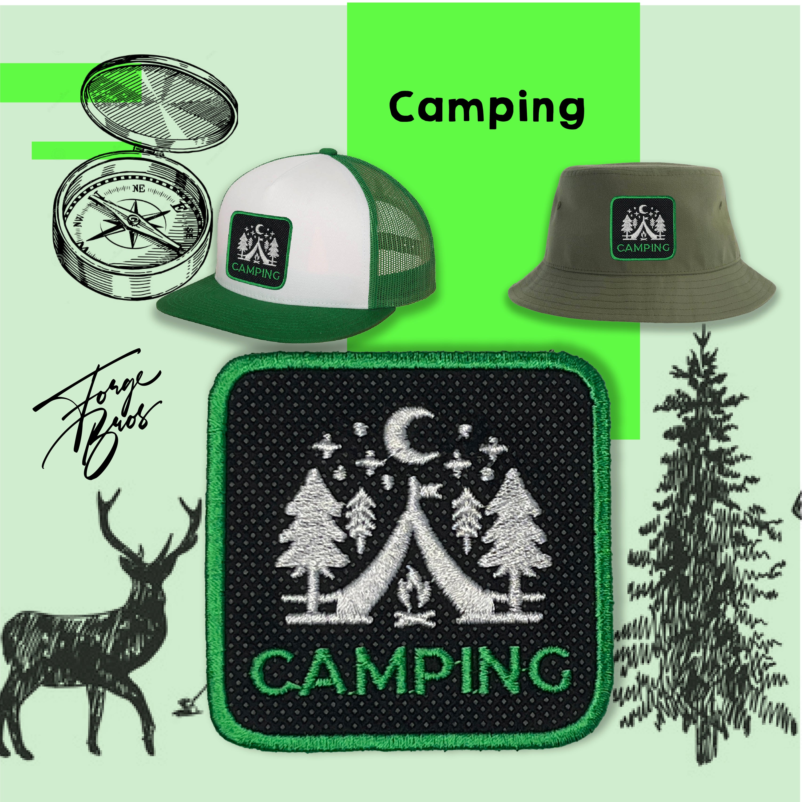 Camping Bucket Hat Embroidered Outdoor Patch