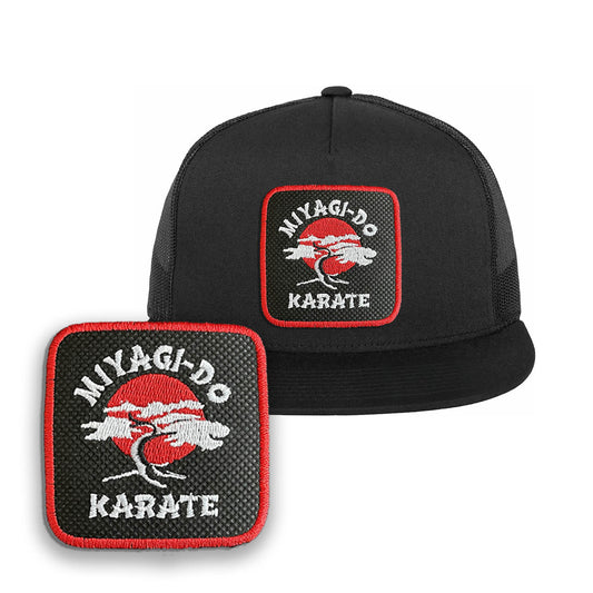 Miyagi Do Trucker Hat Embroidered Patch Barking Dog Snapback Trucker Cap Black, White, Grey