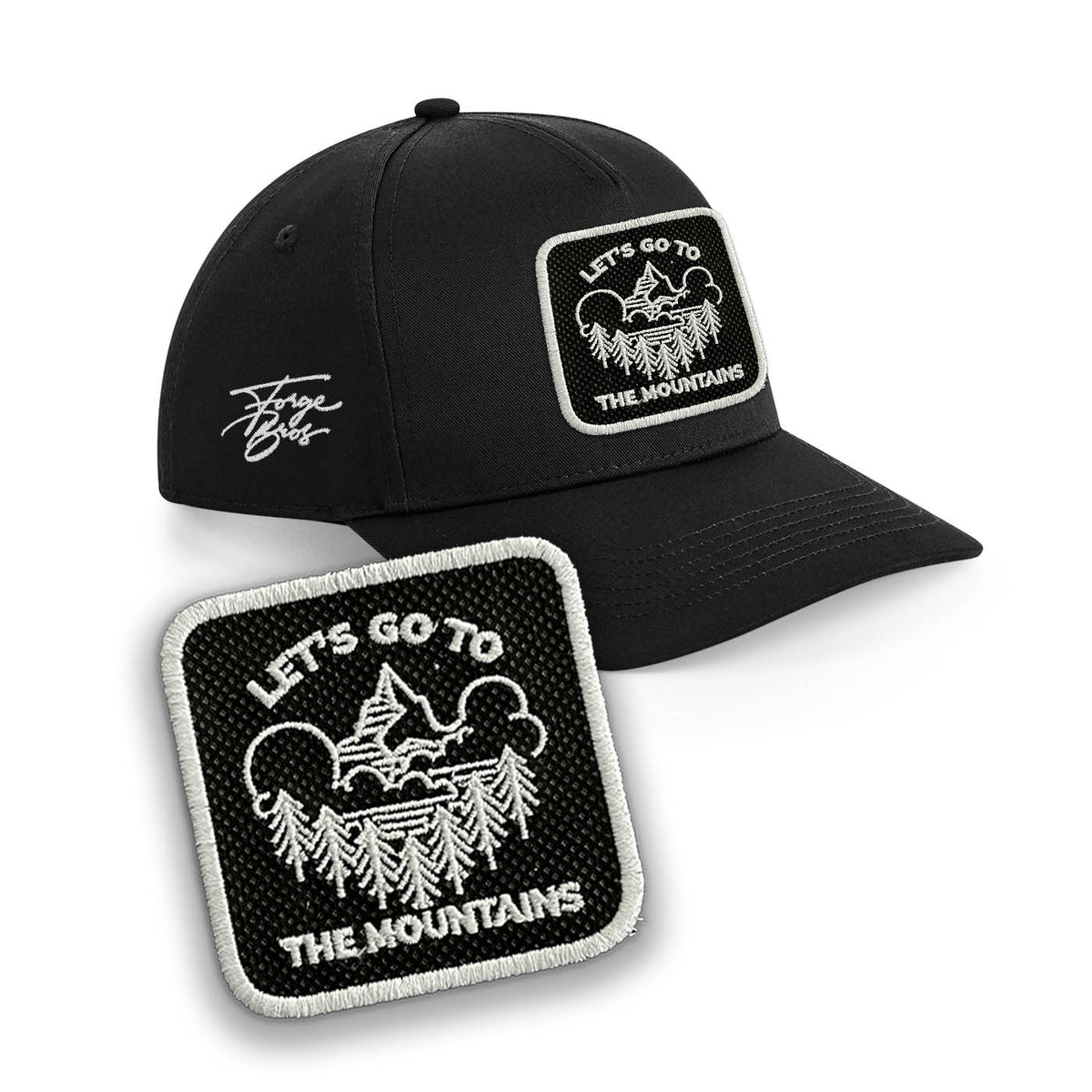 Mountains Outdoor Cap Embroidered Patch Hat Black, White, Grey