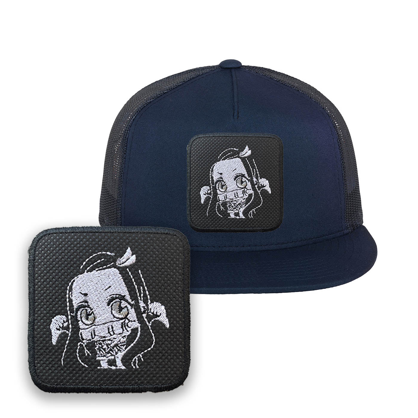 Nezuko Kamado Embroidered Hat Kimetsu no Yaiba Classic Trucker Mesh Blue Cap