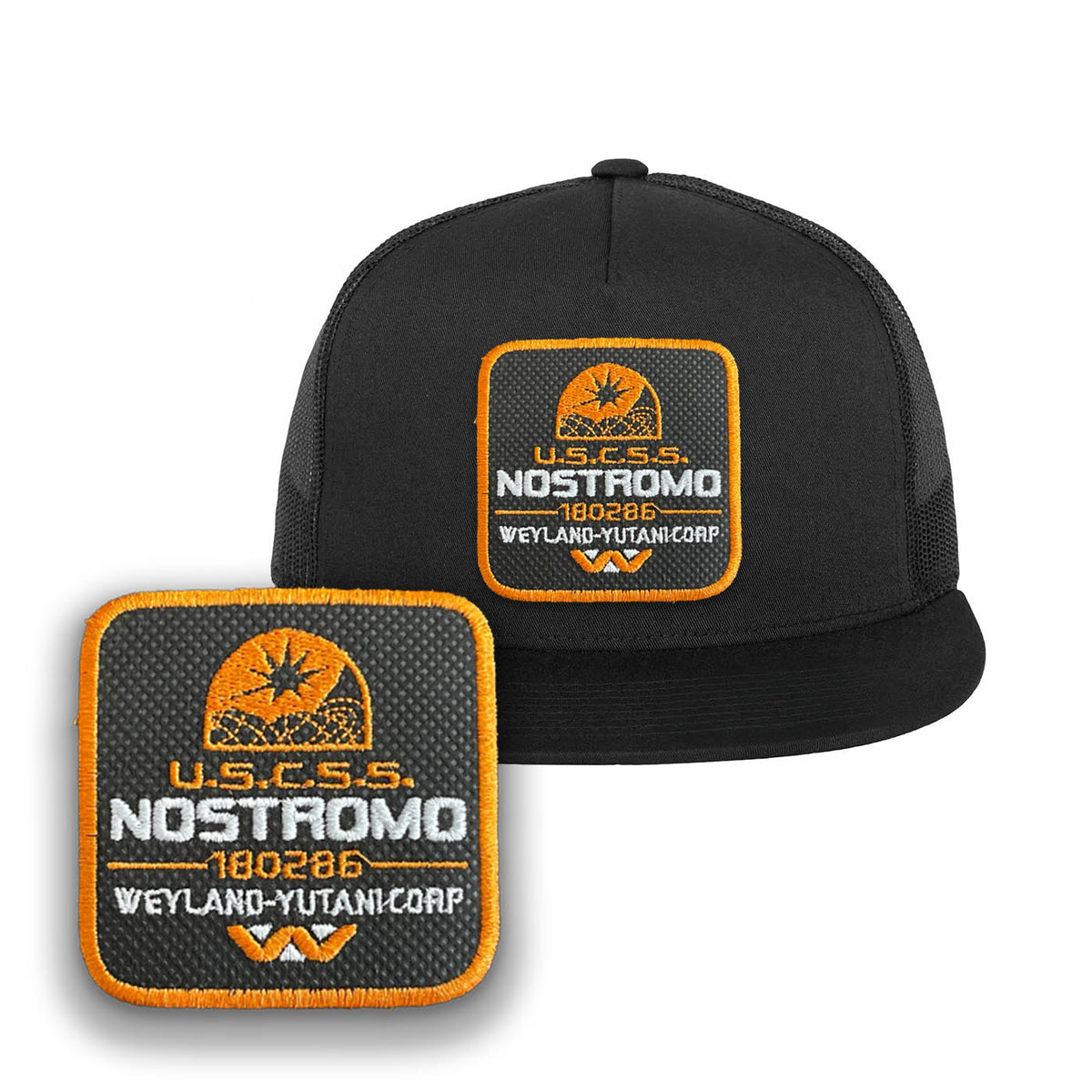 Nostromo Trucker Hat Embroidered Velcro USCSS Snapback Trucker Cap Black, White, Grey