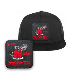 Pochita Woof Woof Embroidered Hat Chainsaw Man Classic Trucker Mesh Black Cap