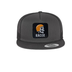 Biker Embroidered Baseball Grey Cap with Racer Skull Patch