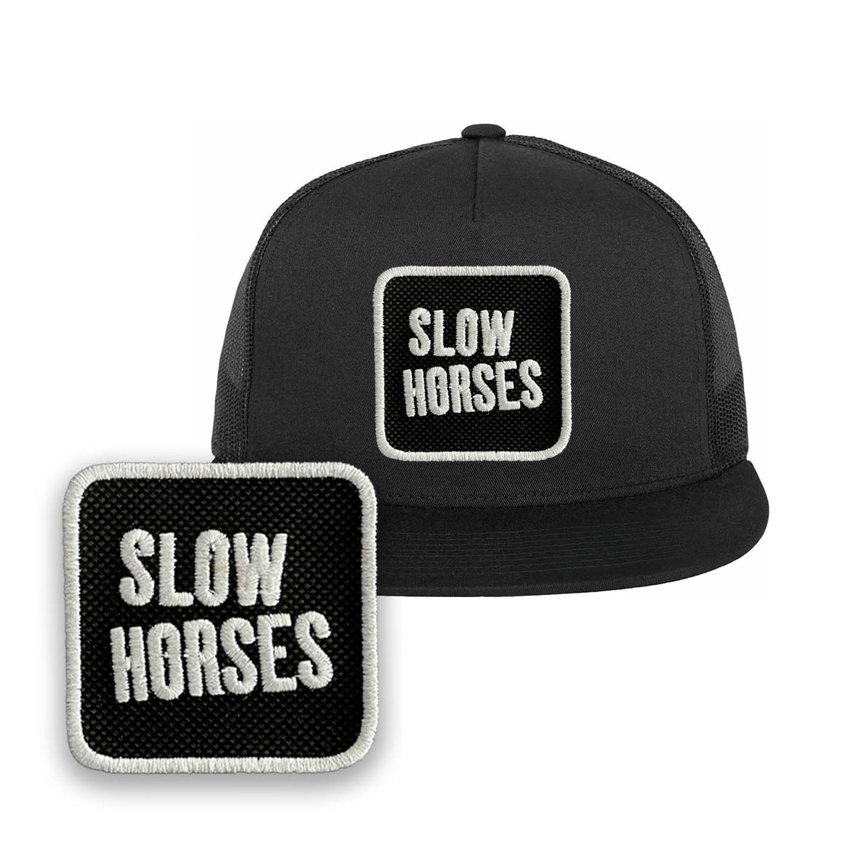 Slow Horses Cap Embroidered Patch Jackson Lamb Trucker Mesh Hat Black, Blue, White