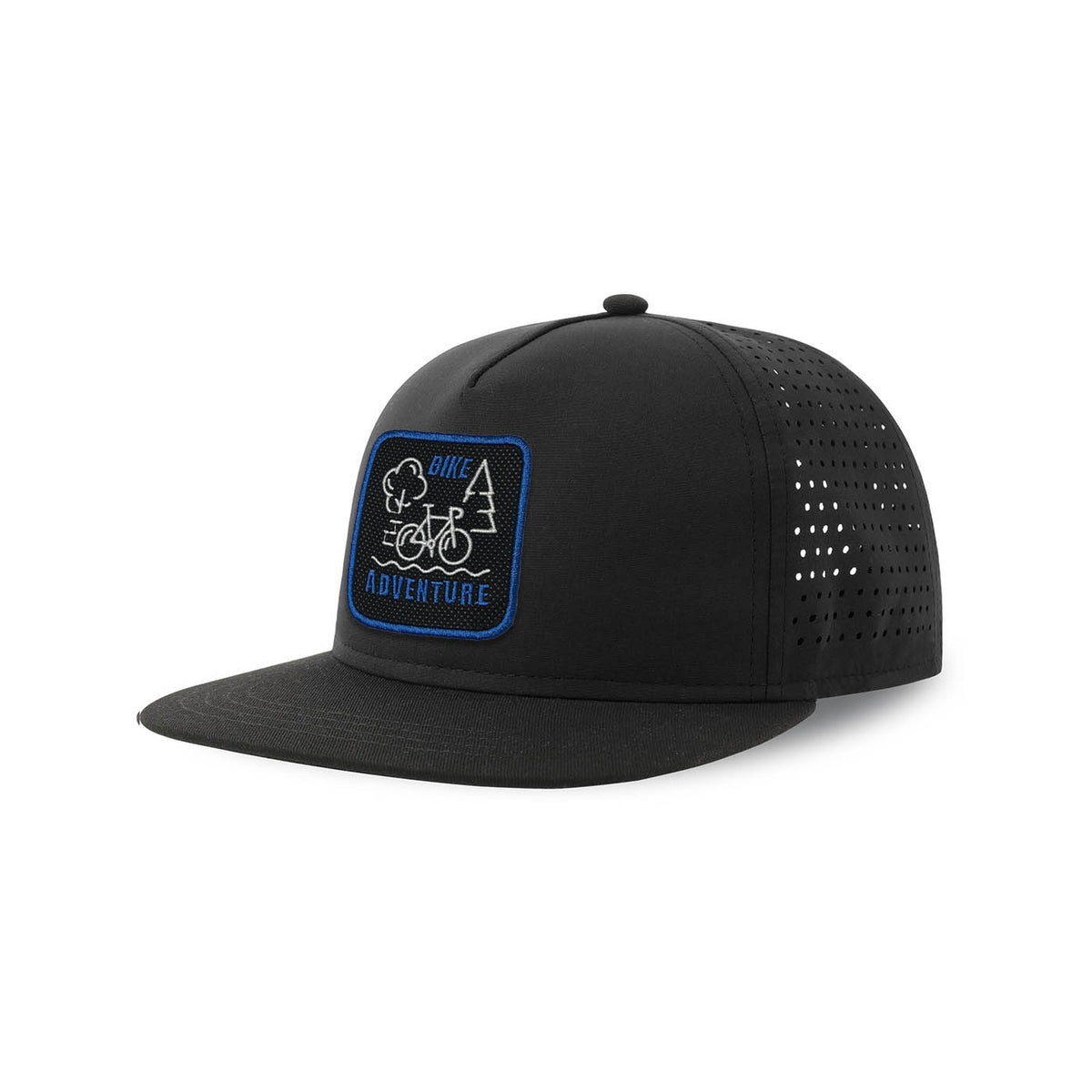 Bike Adventure Streetwear Black Hat with Flat Visor Embroidered Patch