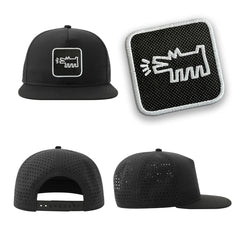 Dog Streetwear Black Hat with Flat Visor Embroidered Patch