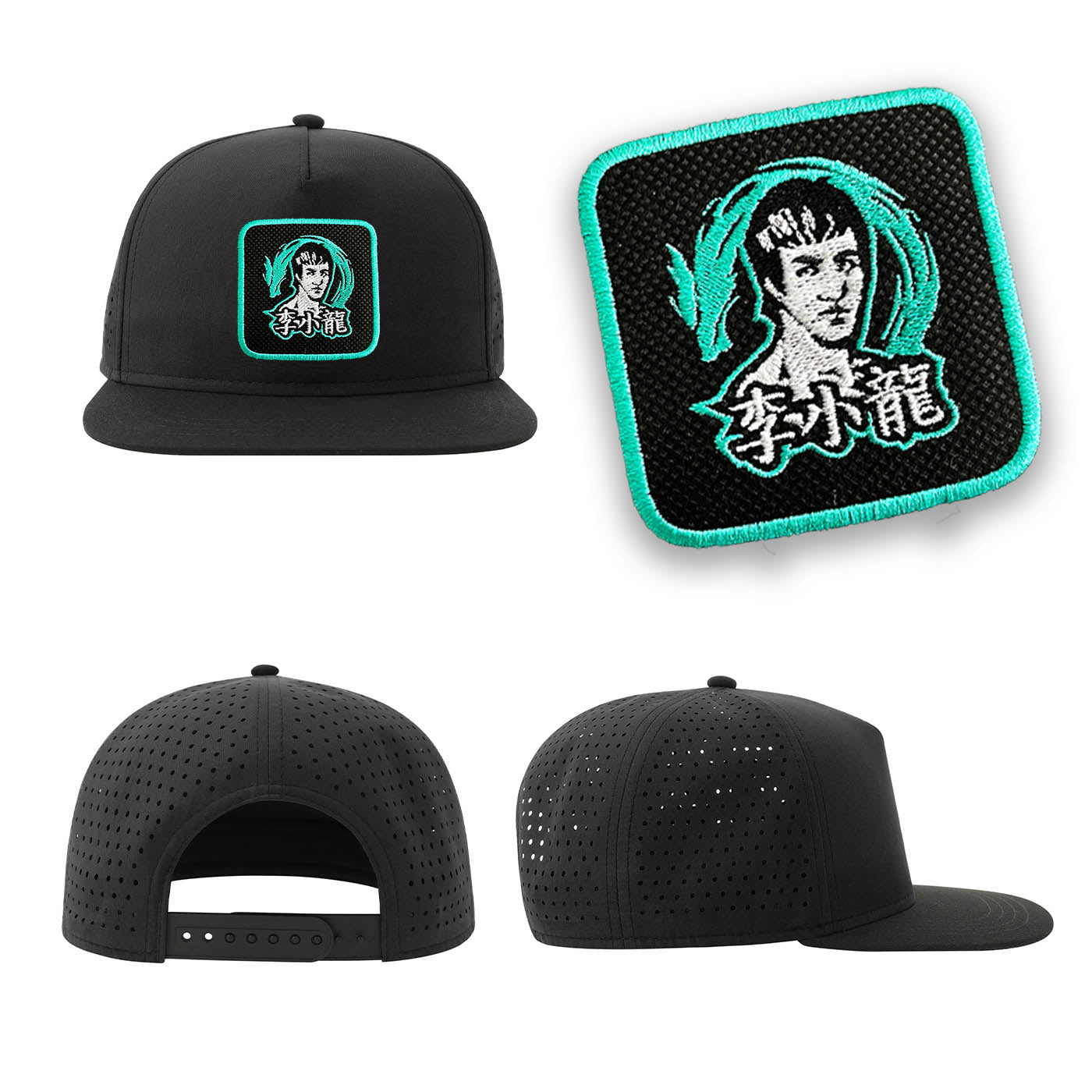 Bruce Lee Streetwear Black Hat with Flat Visor Embroidered Patch