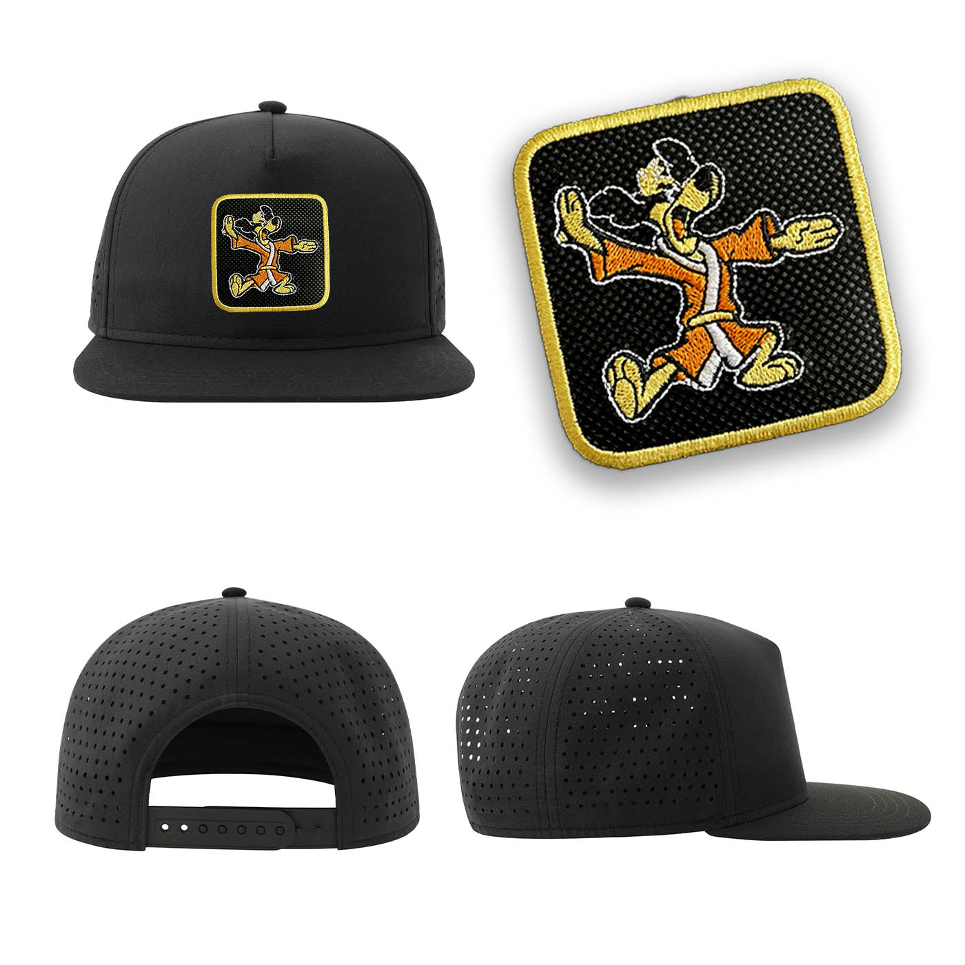 Hong Kong Phoney Streetwear Black Hat with Flat Visor Embroidered Patch