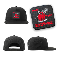Pochita Woof Woof Chainsaw Man Streetwear Black Hat with Flat Visor Embroidered Patch