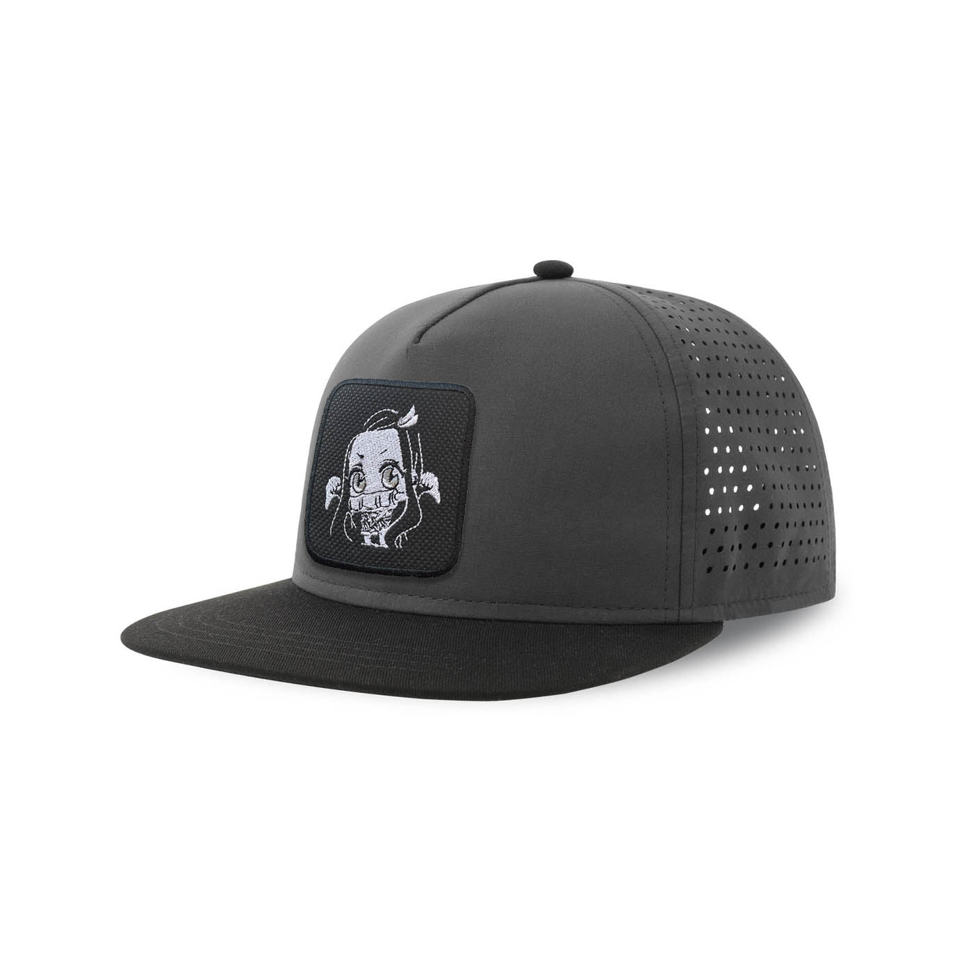 Nezuko Kamado Streetwear Grey Hat with Flat Visor Embroidered Patch