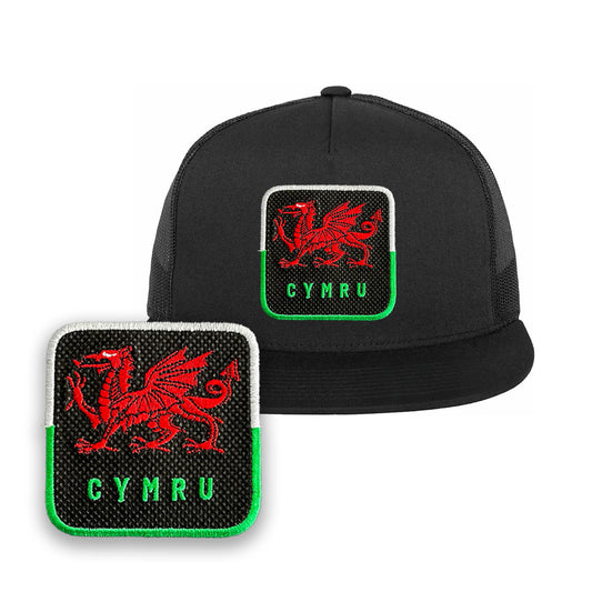 Wales Cap Embroidered Patch Cymru Trucker Mesh Hat Black, Blue, White