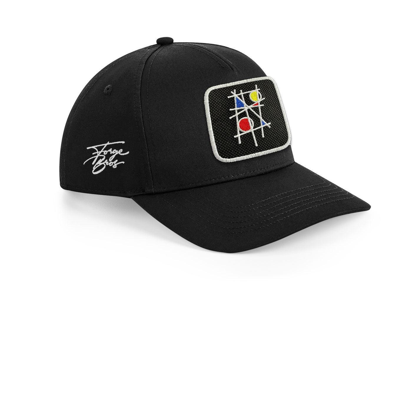 Mondrian Art Cap Embroidered Velcro Patch Hat Arty Black, White, Grey - Forge Bros