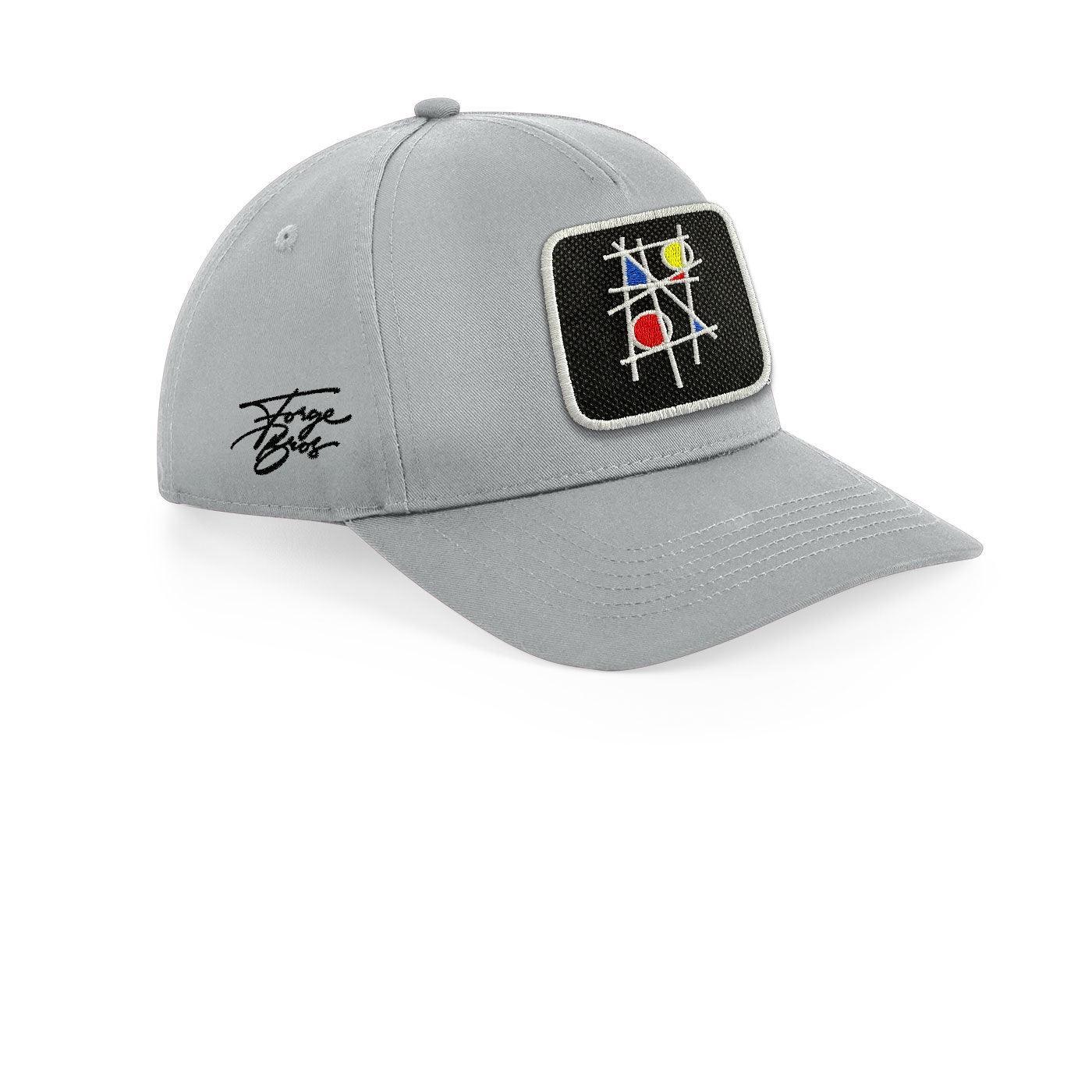 Mondrian Art Cap Embroidered Velcro Patch Hat Arty Black, White, Grey - Forge Bros