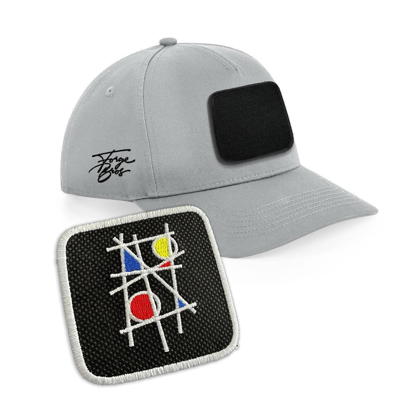 Mondrian Art Cap Embroidered Velcro Patch Hat Arty Black, White, Grey - Forge Bros