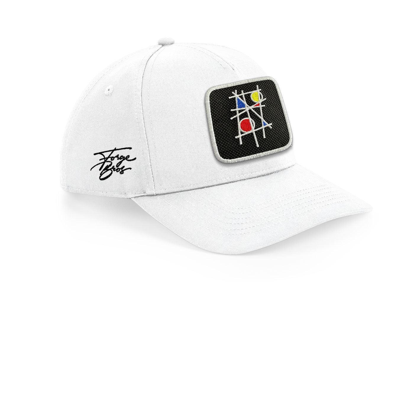 Mondrian Art Cap Embroidered Velcro Patch Hat Arty Black, White, Grey - Forge Bros